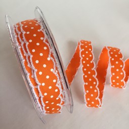 Polka orange Punkte weiss 20 mm 15 m