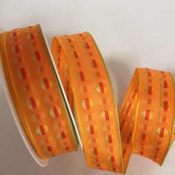 Friaul orange hellgrün Motiv Punkte mit Drahtkante 25 mm 20 m