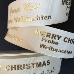 Wishes Frohe Weihnachten creme gold mit Drahtkante 25 mm 25 m