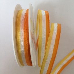 Buchara Streifenmotiv gelb weiss orange mit Drahtkante 15 mm 25 m