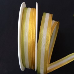 Buchara Streifenmotiv weiss gelb hellgrün mit Drahtkante 15 mm 25 m-Copy