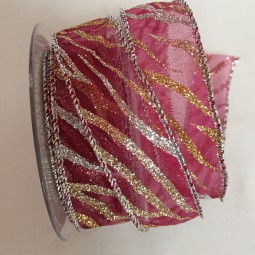String pink burgundy Streifenmotiv gold silber mit Drahtkante 25 mm 20