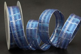 Montreux blau silber mit Drahtkante 25 mm 20 m