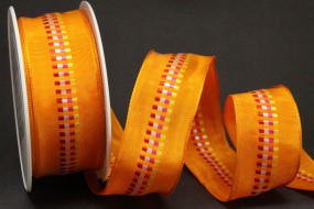 Indra orange Mittelstreifen vielfarbig mit Drahtkante 40 mm 20 m