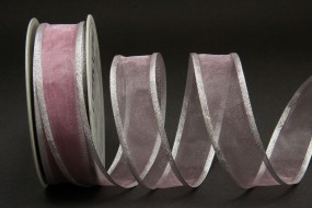 Lugano rosa mit Silberrand 25 mm 15 m