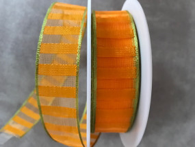 Marcie orange Rand hellgrün mit Drahtkante 25 mm 20 m