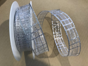 Cannes silbermetallic Gitterband 25 mm 20 m mit Drahtkante