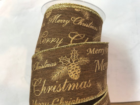 Merry Christmas Tischband dunkelbraun gold 60 mm 10 Meter