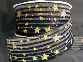 Stars on Stripes schwarz silbergrau Sterne gold 38 mm 10 m