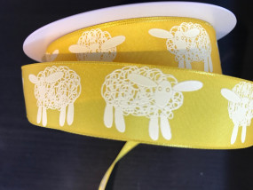 Sheep gelb Motiv Schafe weiss mit Drahtkante 25 mm 25 m